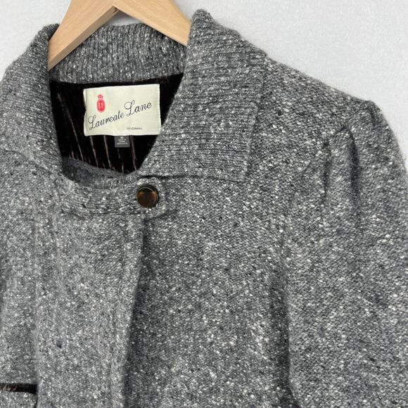 LAUREATE LANE Sweater Womens M Wool Blend Marled Notch Button Front Blazer Gray - Picture 4 of 16
